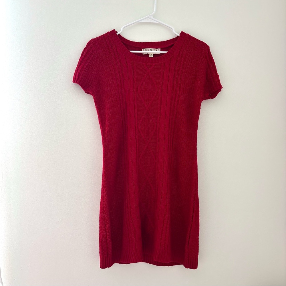 red short sleeve sweater mini dress